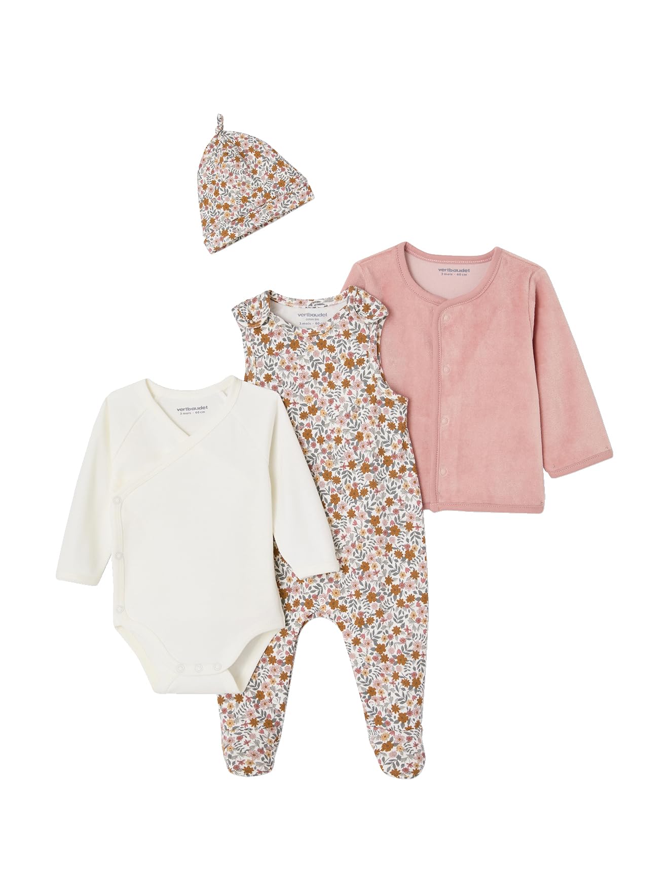 VERTBAUDET Ensemble Naissance Body Salopette Bonnet Gilet