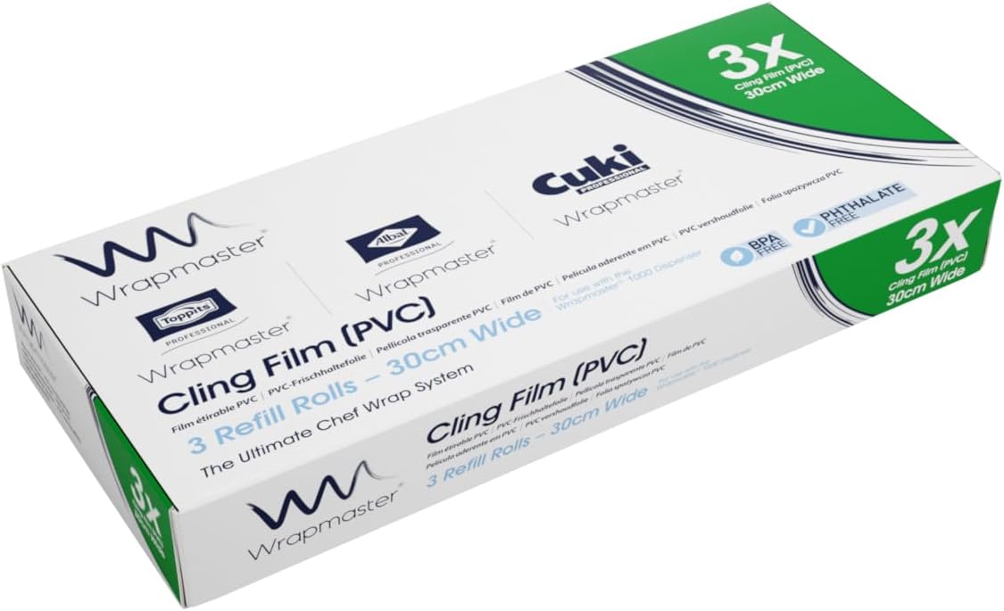 We Can Source It Ltd - Wrapmaster 1000 Cling Film – 30cm x 100m, 3 Rolls – Premium Kitchen Wrap for Professional Catering, Food Preservation, and Freezing – Compatible with Wrapmaster Dispensers