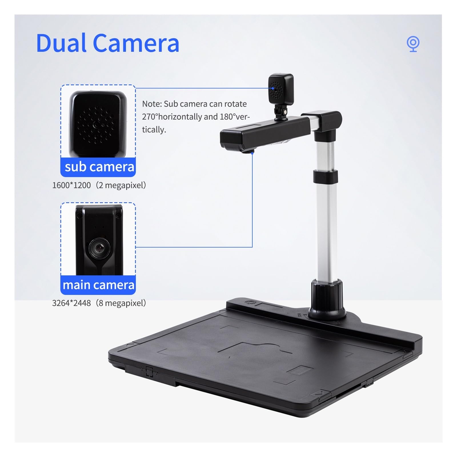 Escáner de Documentos, Escáner de cámara de documentos, tamaño de captura A3, cámara dual USB2.0 con luz LED, función OCR, conversión a formato PDF