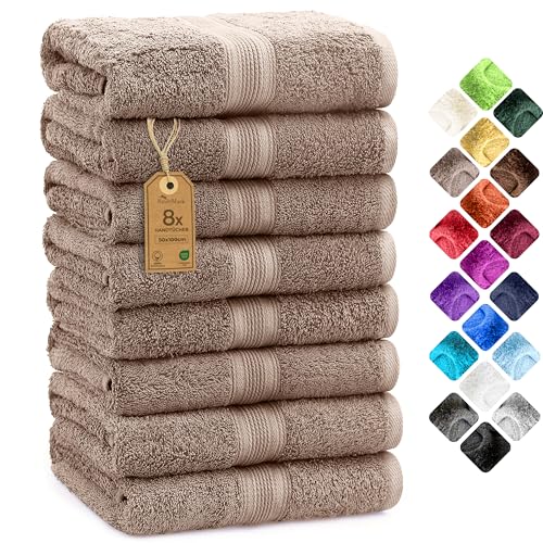 NatureMark 8 Handtücher Set - 100% Baumwolle - Saugfähige und langlebige Handtücher, Größe 50×100 cm, Sand/Beige