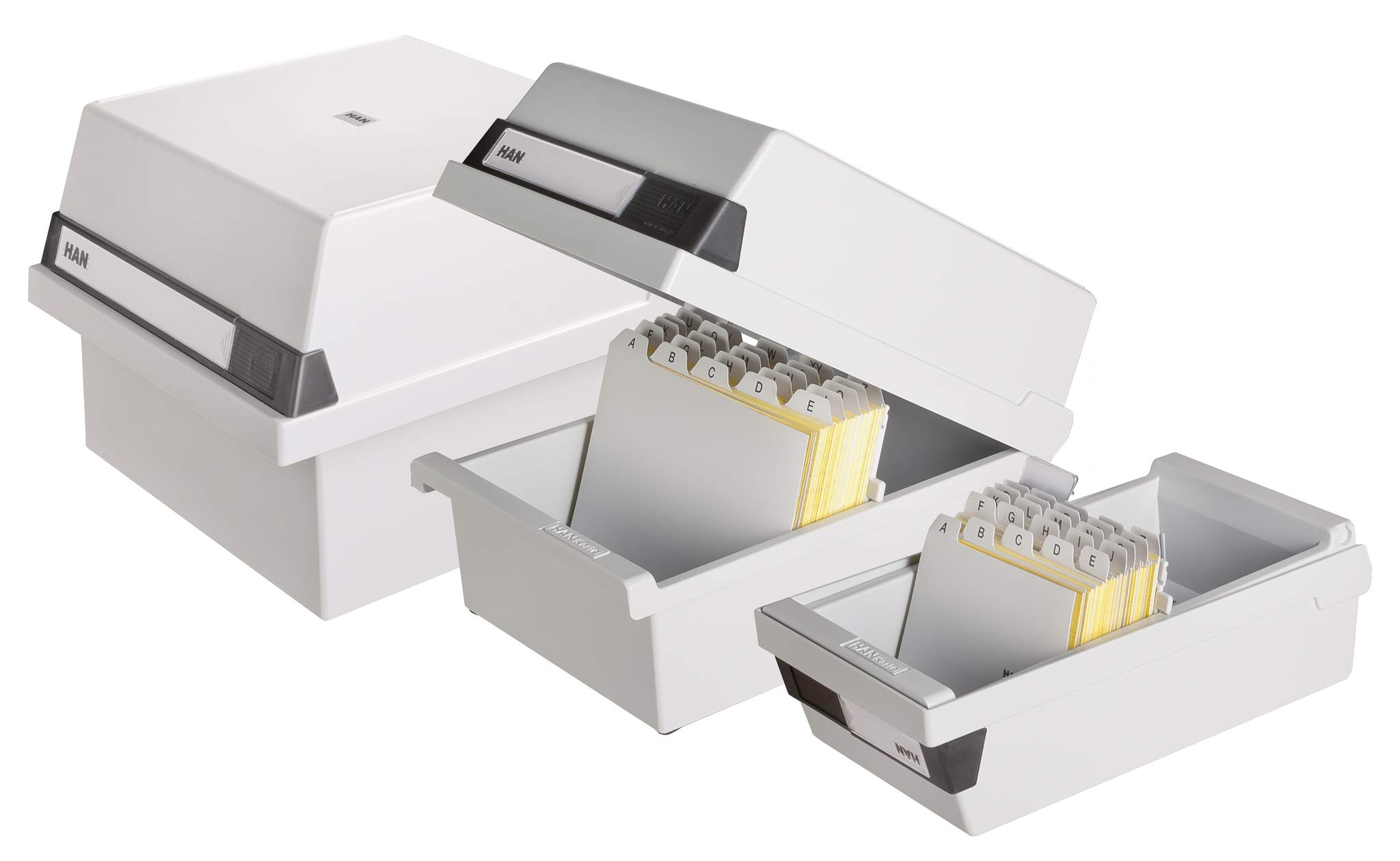 Han 966-11 - Contenitore per schede archivio, capacità: 800 schede, formato A6, in plastica, Grigio chiaro, 176 x 140 x 248 mm