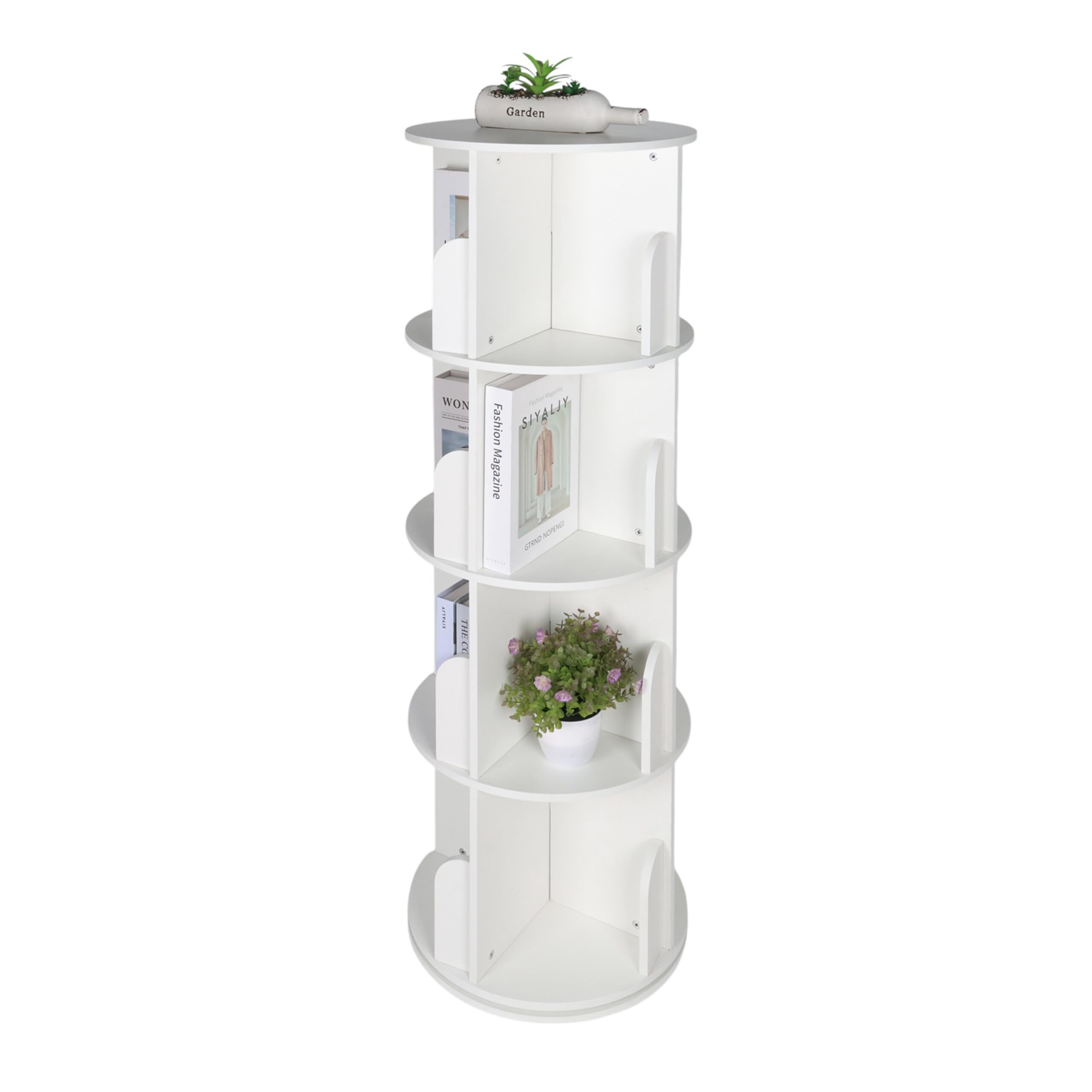 Relaxdays rotating bookcase, 16 compartments, HxD: 128 x 40 cm, 4 tiers, rotating shelf for books & DVDs, MDF, white