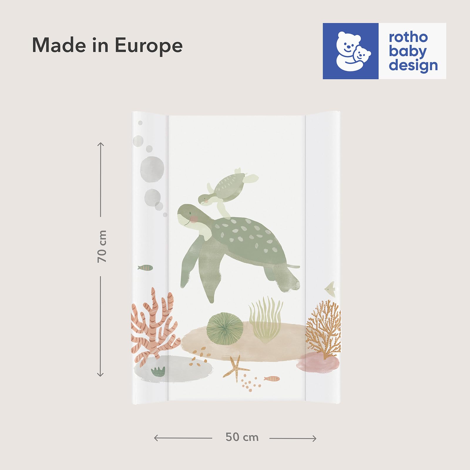 Rotho Babydesign Wickelauflage Keil (50 x 70 cm) - wickelauflage - wickeltischauflage - abwaschbar - wickelmatte - wasserdicht - Motiv Sea Life