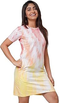 Women's Regular Fit Tie Dye Printed Knee Length Western T-Shirt Dress