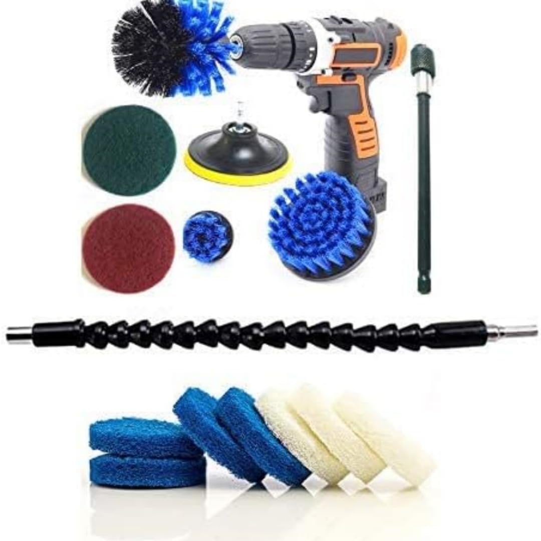 Drill Brush Power Scrubber Cleaning Set 15 Piece Cleaner Scrubbing Brushes Attachments for Home Kitchen Bathroom Surface Carpet