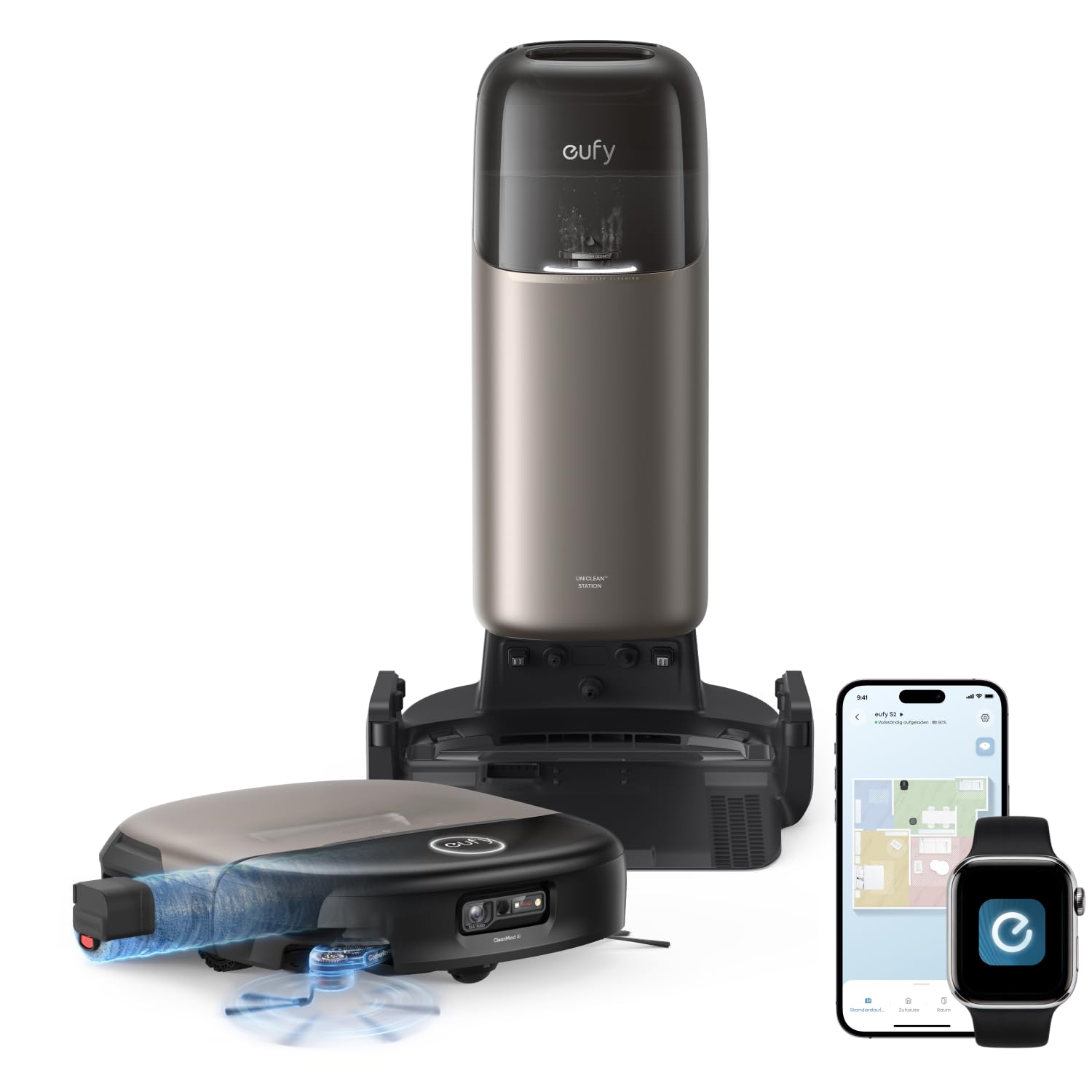 ANKER eufy Saug- und Wischroboter HydroJet S2, All-in-One. 30.000Pa. | Saugkraft, selbstreinigende Wischrolle, elektrolysiertes Wasser, 99,99% Keimreduktion, 12-in-1-Station