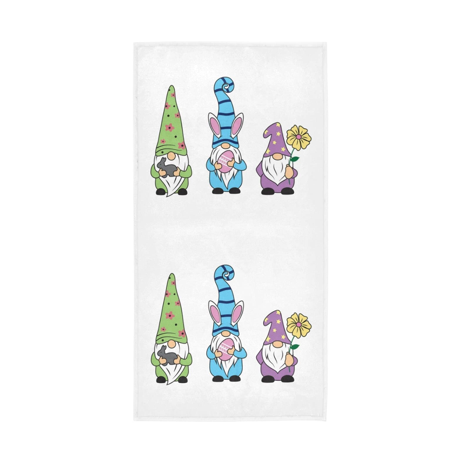 HUYGD Three Easter Gnomes with Eggs Rabbit Flower On White Soft Hand Bath Towel 30" x 15" Thin Fast Drying Absorbent Soft Towels for Kitchen Gym Spa Hotel Beach