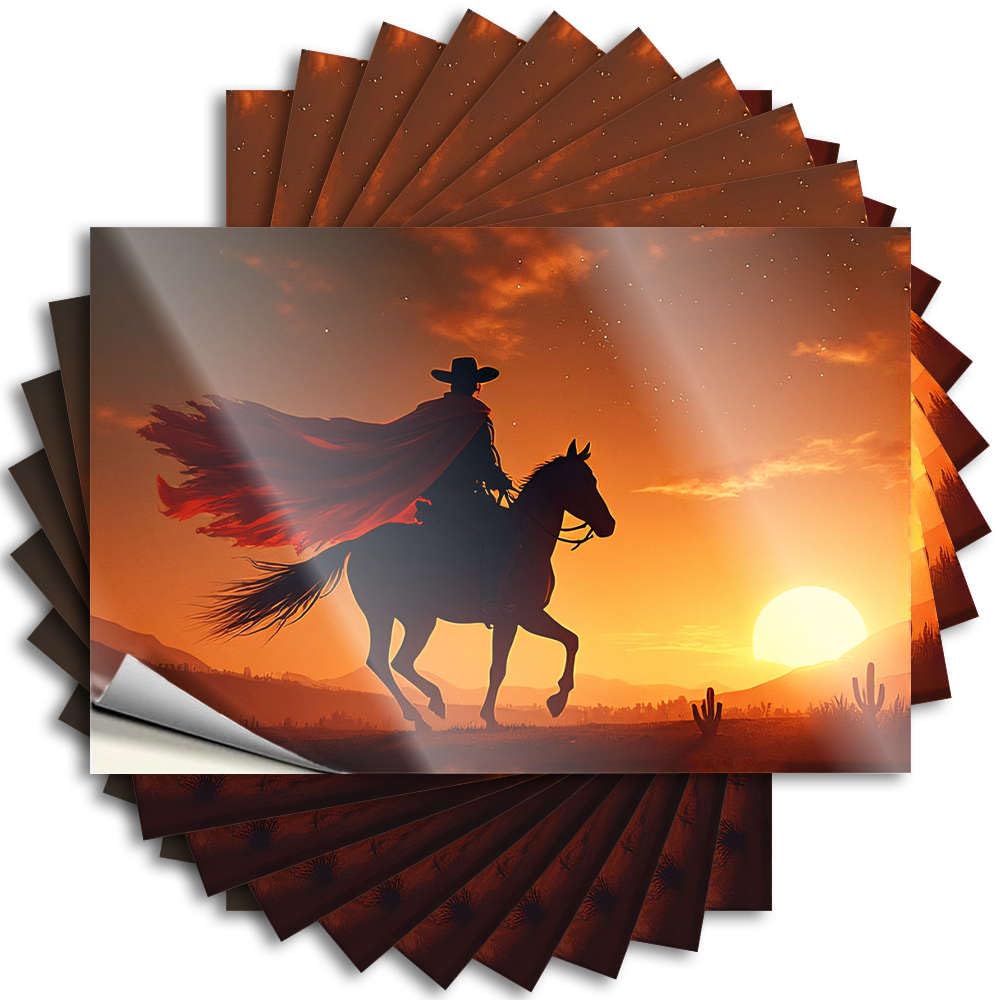 Rider with Flowing Cape At Sunset Cool Home Decor Gifts - Decal Bumper Removable Vinyl Decal(8X12CM)