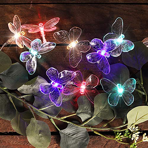 Preisvergleich Produktbild Solar Lichterkette Schmetterling bunt farbig mit 24 LED Außenbeleuchtung Gartenbeleuchtung Beleuchtung Balkon Terrasse Garten
