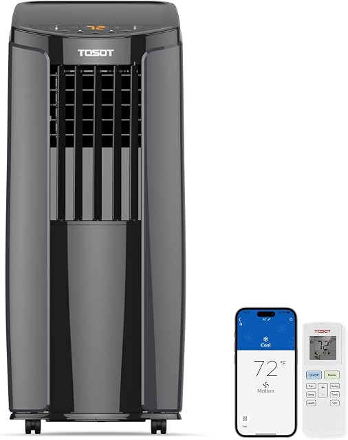 TOSOT 10,200BTU (6,200 BTU SACC) portatif Air Conditionneur, Smart Wifi Control, AC Unité avec déshumidificateur, ventilateur, kit de fenêtre pour faciliter l'installation, chambres froides jusqu'à 400 Pieds carrés brillants Series