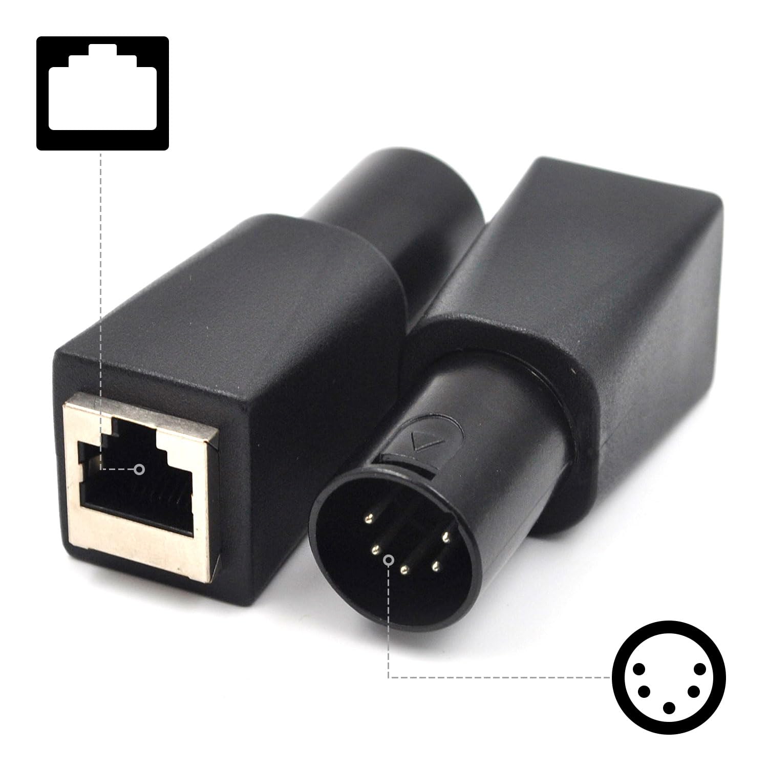 Connettore DMX XLR maschio/femmina a 5 pin a RJ45, utilizzato per utilizzare cavi Ethernet CAT-5 come cavi DMX512, convertiti per l'uso in una varietà di scenari musicali e sonori (confezione