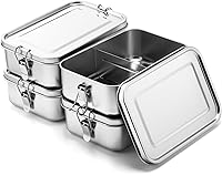 Umigy 4-Pack 1400ml Stainless Steel Bento Boxes - Leakproof Lock Clips, Dishwasher Safe Metal Lunch Containers for Meals