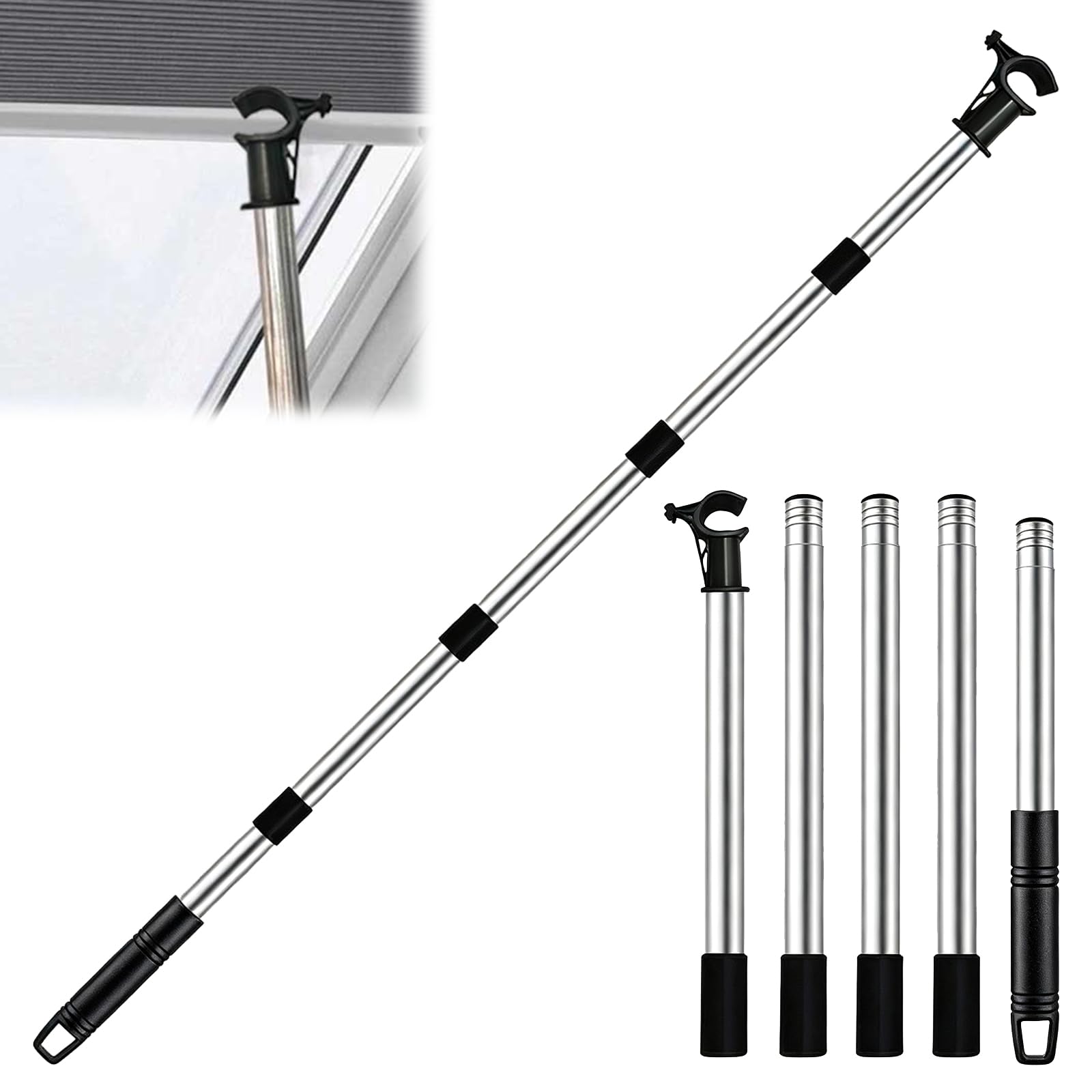 Window Opener Pole, 1.86m Adjustable Skylight Hook for High Windows