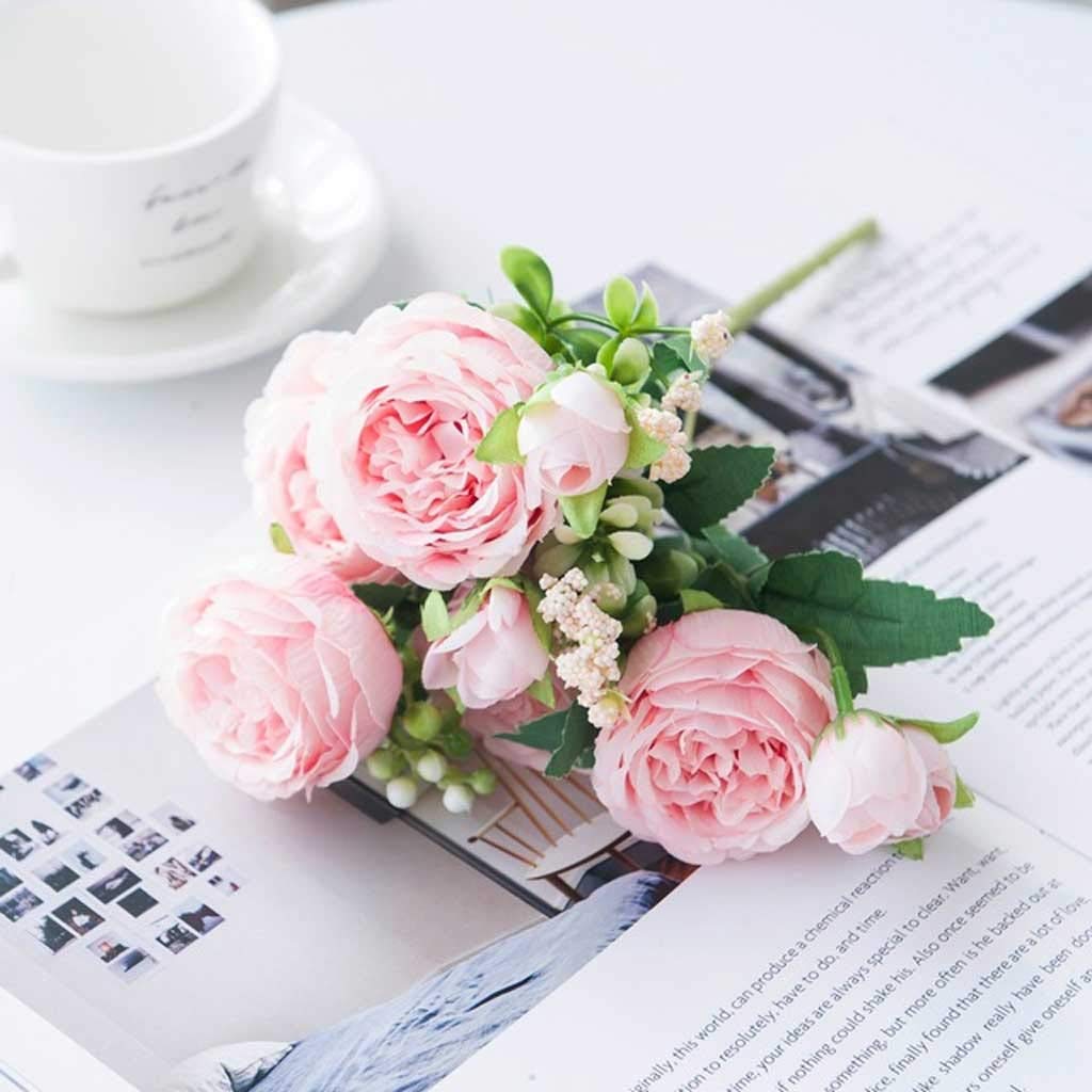 Roses blanches fleurs artificielles pivoines de soie bouquet de mariée maison