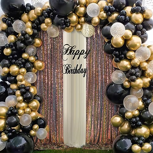 Image of Black Gold Sequin Backdrop 2 Pcs 2ftx8ft Sparkly Glitter Birthday Party Cake Table Background Draping Fabric for Christmas Party Decoration