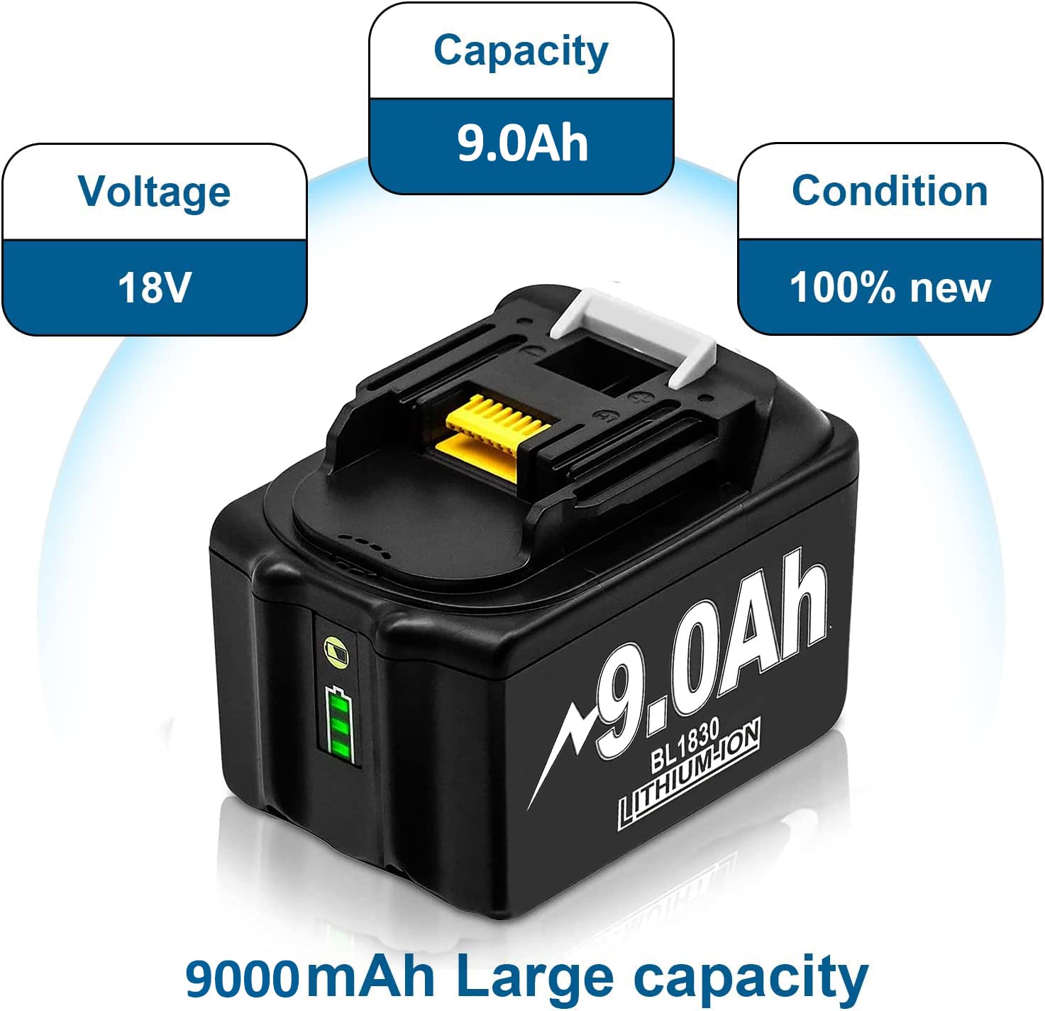 Lot de 2 batteries de rechange 9,0 Ah pour Makita 18 V BL1850B BL1830 BL1830B BL1860 BL1840B BL1840 BL1835 BL1845 BL1850 194205-3 LXT-400 avec affichage LED