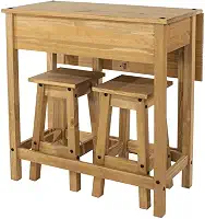 Mesa Dobrável e 2 Banquetas de Madeira Maciça Marrom Antique - 84 Alt X 80 Larg X 40 Prof - Móveis Versáteis para Sala e Cozinha - Acabamento em Cera, Madeira Pinus Elliottis - PENSE DENTRO DA CAIXA