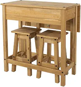 Mesa Dobrável e 2 Banquetas de Madeira Maciça Marrom Antique - 84 Alt X 80 Larg X 40 Prof - Móveis Versáteis para Sala e Cozinha - Acabamento em Cera, Madeira Pinus Elliottis - PENSE DENTRO DA CAIXA