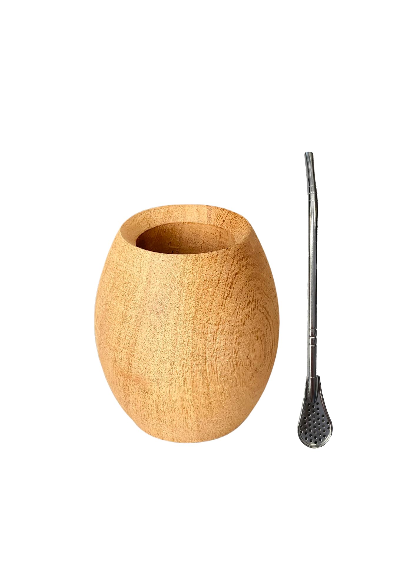 Vaso Mate Bombo Argentino Premium, Hecho de Madera de Algarrobo Natural, Tallado a Mano por Artesanos Argentinos, Calabaza de Yerba Mate Artesanal