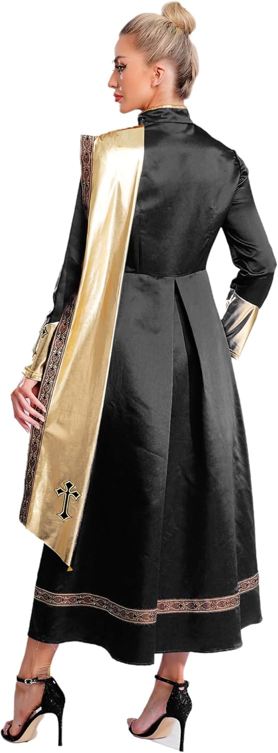 Womens Church Clergy Dress Robe Priest Gown Long Sleeves Clergy Dresses Pulpit Outfits - Image 2