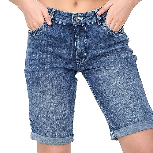 NOROZE Damen Jeansshorts – Knielange Stretch-Jeans für Damen mit Taschen...
