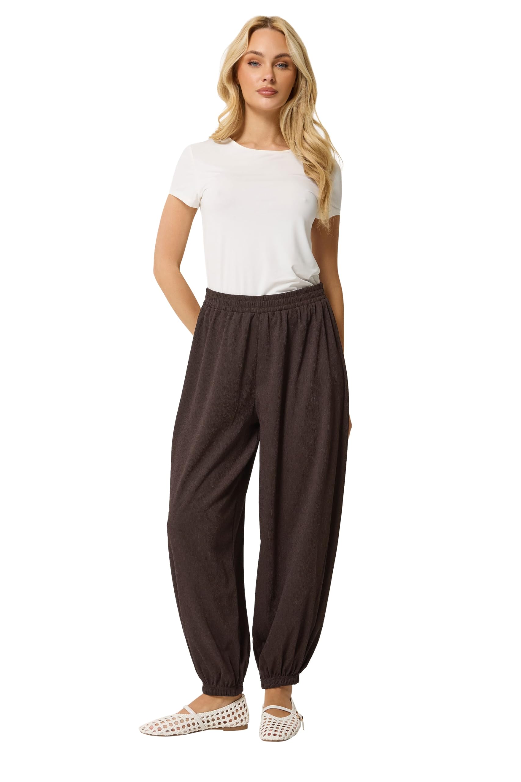 M&Co Women's Chocolate Balloon Leg Trousers In Size 14