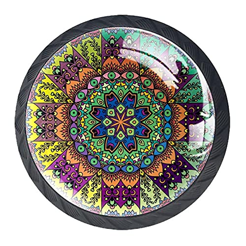 Juego de 4 tiradores para cajones y aparadores de mandalas, para cajones, armarios, armarios, muebles, puertas y cocina