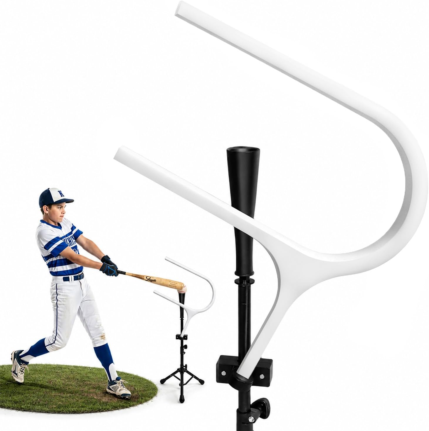 25° Pro Baseball Swing Trainer Instant Feedback Swing Path Trainer Features a Stand | Improve Swing Accuracy, Portable Swing Rail Trainer for Kids & Adults (With Baseball Batting Tee), Indoor Outdoor Practice