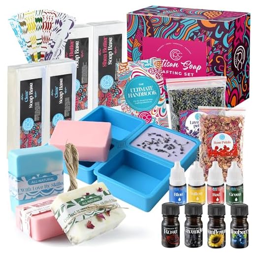 Kit de fabricação de sabão – Suprimentos para fazer sabão derreter e derramar – Conjunto DIY para adultos e crianças, inclui base de sabão, moldes de silicone, fragrâncias, pétalas de rosa e lavanda,