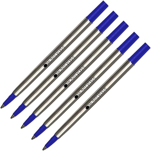 Monteverde - Paquete de 5 repuestos de punta fina compatibles con bolígrafos Parker Rollerball, punta fina (empaquetados a granel) (azul)