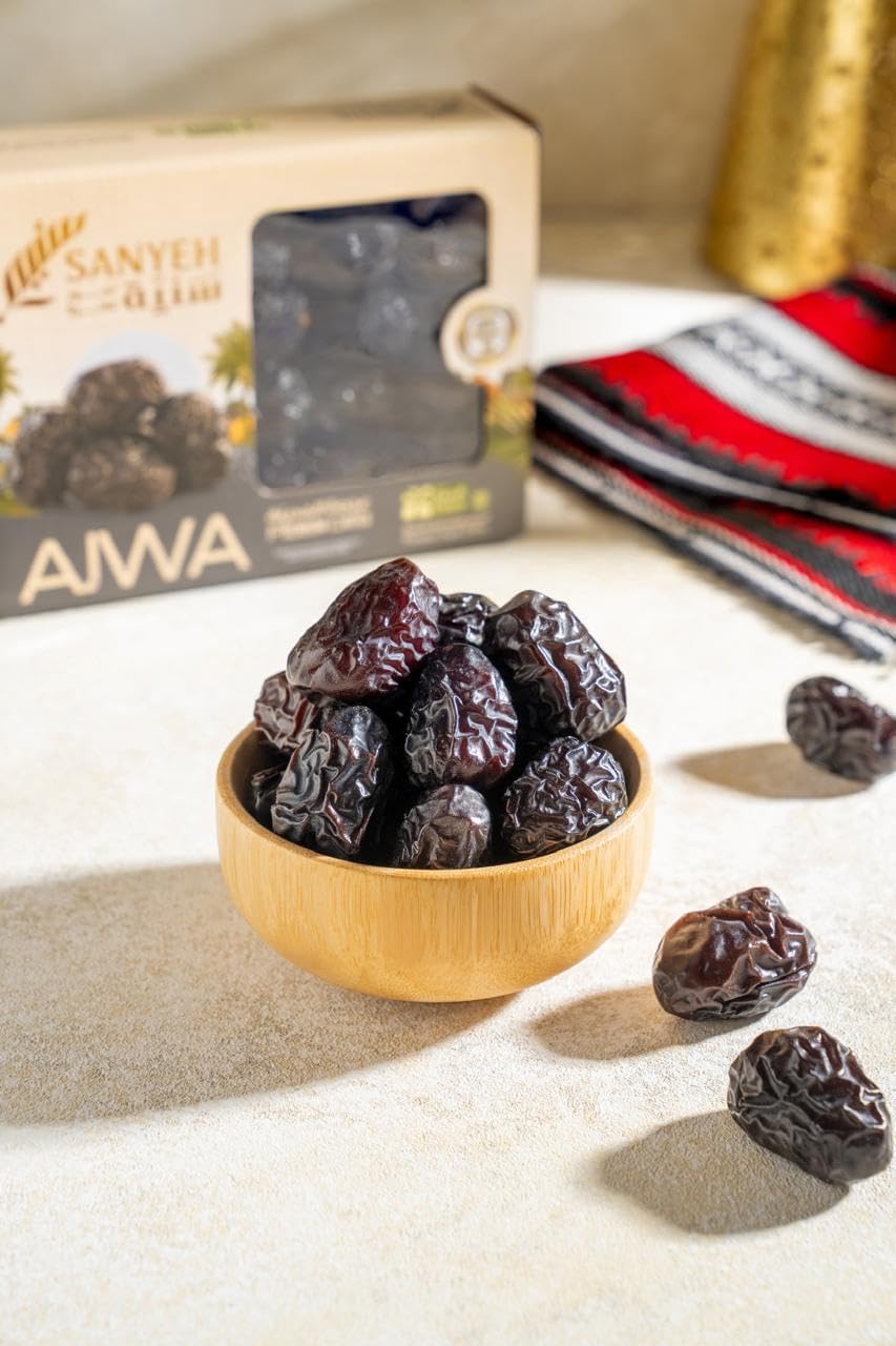 Sanyeh Dátiles Premium Ajwa 1kg – Dátiles negros suaves de Al Qassim, 100% Natural, Sin Azúcares añadidos, ricos en fibra y antioxidantes