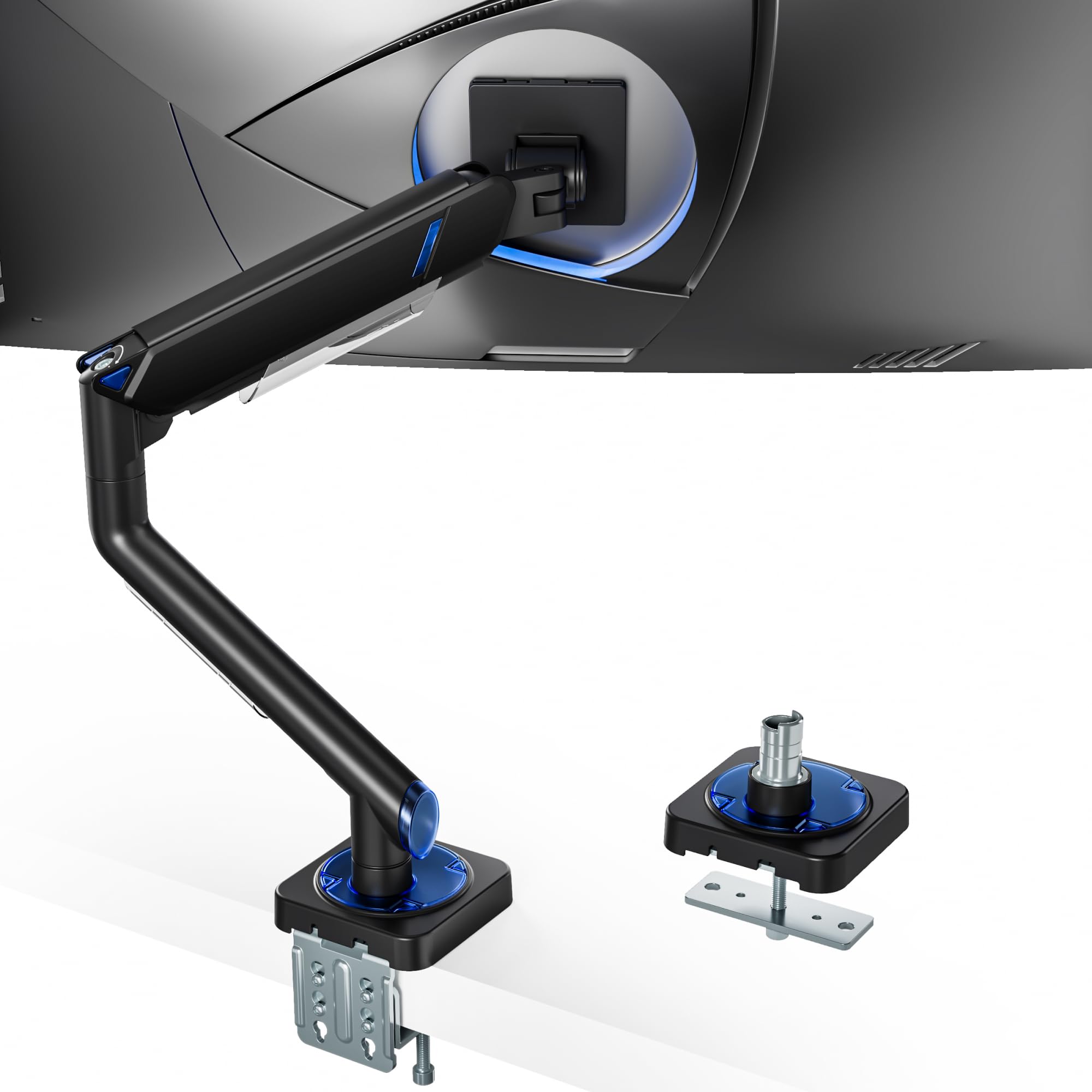 ARES WING Supporto per monitor piatto da 17"-49",Nero | Braccio per monitor con molla a gas, supporto regolabile per schermi fino a 20 kg, attacco VESA 75/100 mm