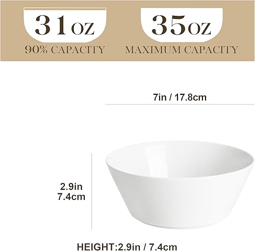 Miniatura 2 de MALACASA Juego de 4 cuencos de sopa de 35 onzas, cuencos de porcelana blanca, cuencos profundos para cocina, cuencos grandes de cerámica para sopa,