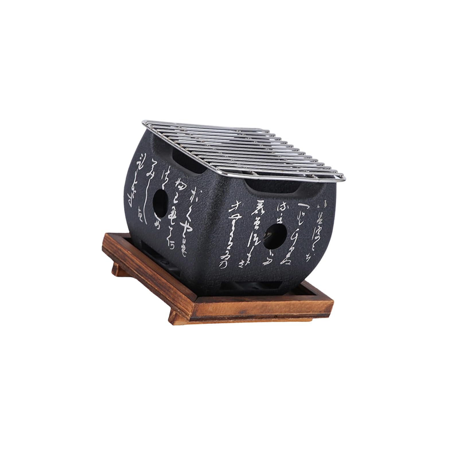 Tsophreniq Japanese Styles Engraved Aluminum BBQ Grills with Nonrust Steel Cooking Meshes and Wooden Pad Portable BBQ Stove