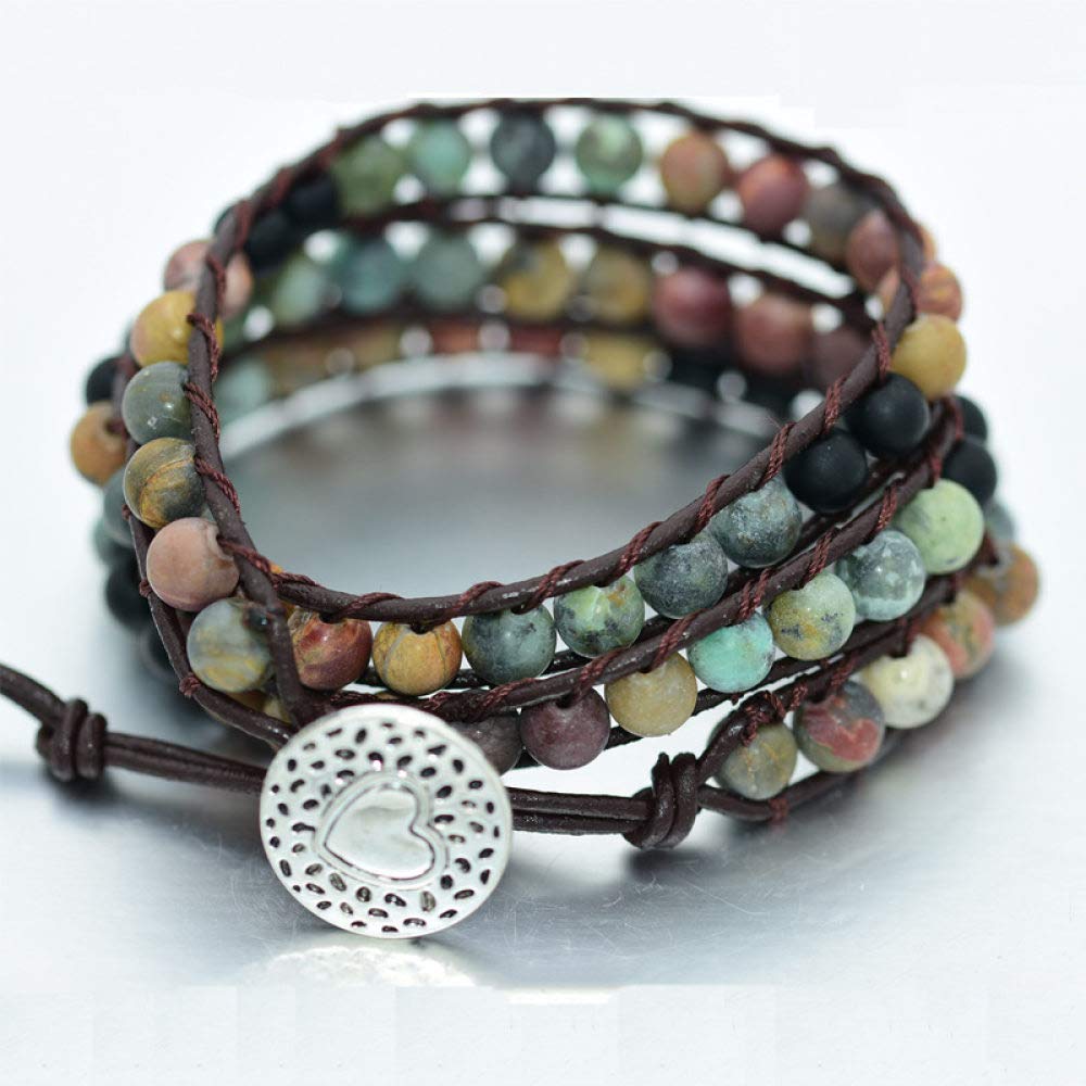 Leather Bracelet For Women Vintage Genuine Leather Braided Bangles，Bohemian Natural Stone Beads Woven Charm Bracelets Personality For Men Boys Women