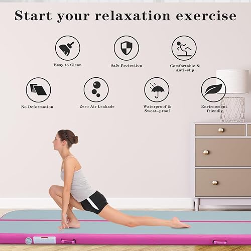 Miniatura 3 de Air Tumble Track Mat 6.6ft 10ft 13ft 16ft 20ft Inflatable Gymnastics Tumbling Mat with Air Pump for Kids Adults, 48 inch Thick Gymnastic Mats for
