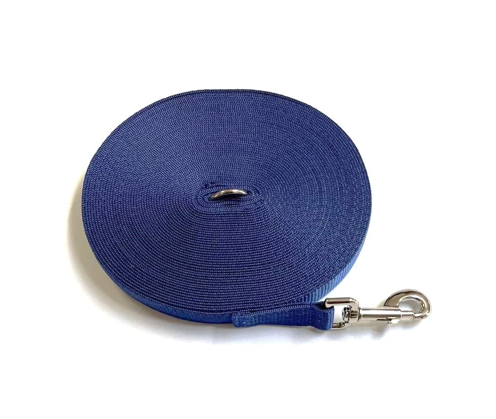 Dog Training Lead 30ft 9 Metre Leash Horse Lunge Line Tracking Recall Obedience In 25mm Polypropylene Webbing (Navy)