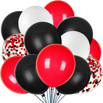 JOYYPOP 80Pcs Red White and Black Latex Balloons with Confetti
