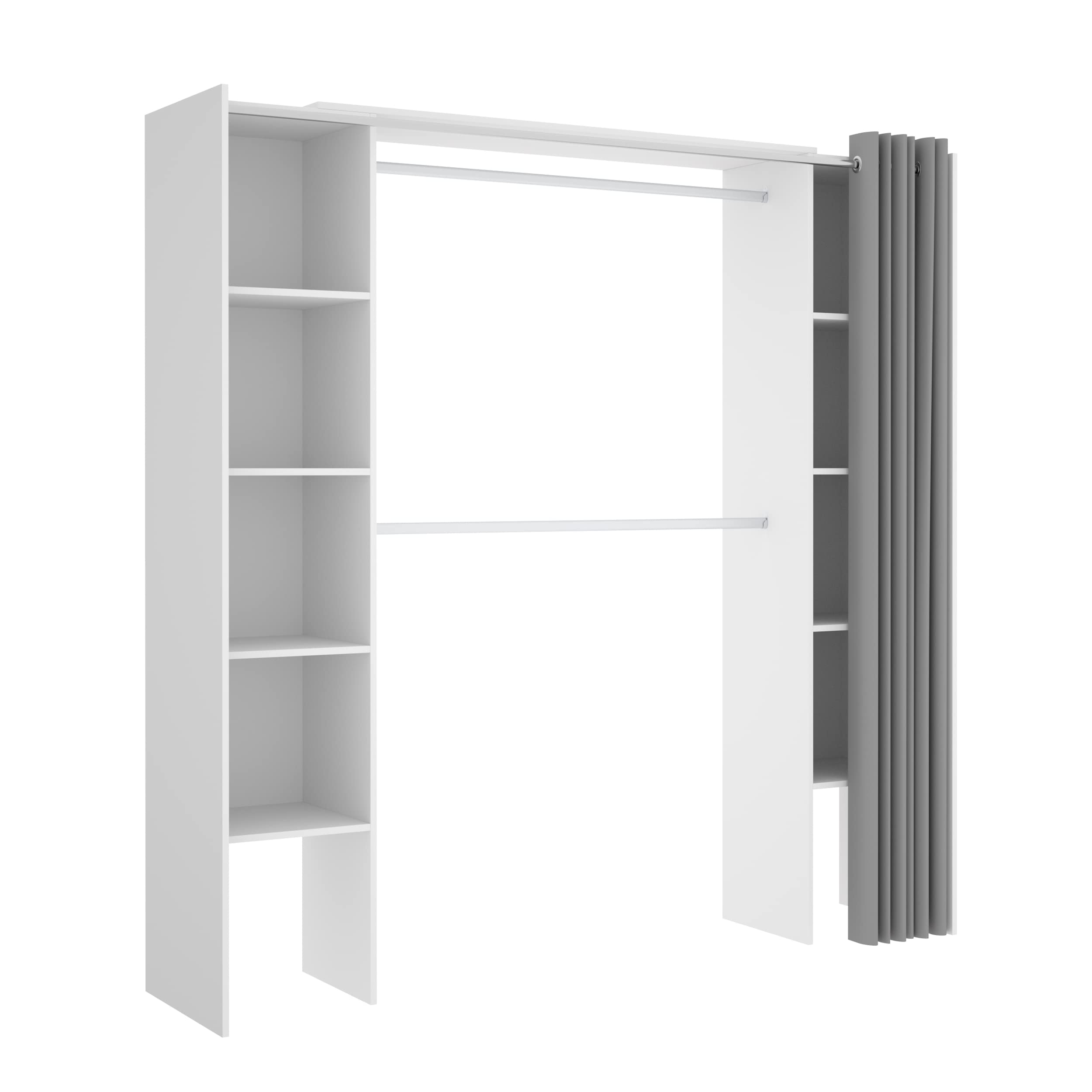 DEKIT GRUPO RIMOBEL SUIT - Cabina armadio aperta con ripiani regolabili e tenda - Bianco - 205 x 50 x 177,5 cm