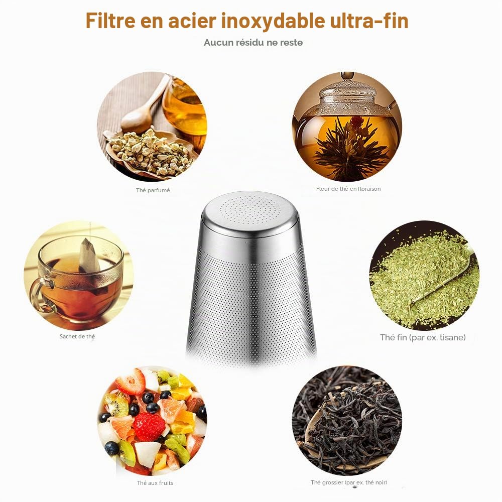 glastal Théière en verre 2000 ml avec passoire à thé en acier inoxydable 18/10, grand verre borosilicaté, théière sur cuisinière, verseuse en verre avec tamis amovible, 2000 ml (Argent)