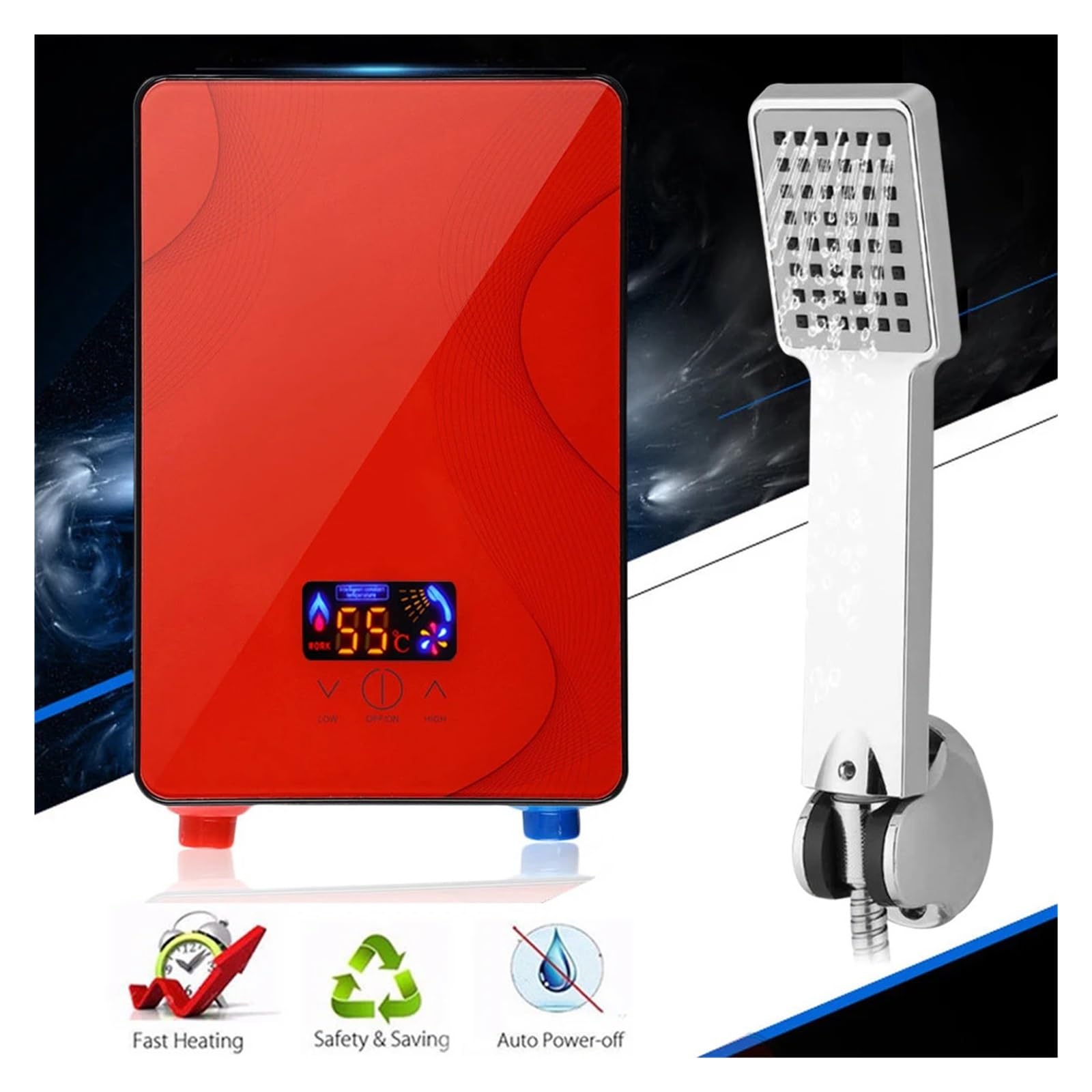 Scaldabagno Elettrico Senza Serbatoio For Acqua Calda Istantanea Da 6500 W Con Soffione Doccia 55 ℃ Kit For Bagno Veloce E Comodo