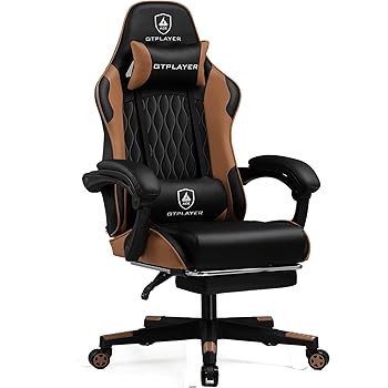 GTPLAYER Ergonomic Gaming Chair with Footrest, Black/Brown