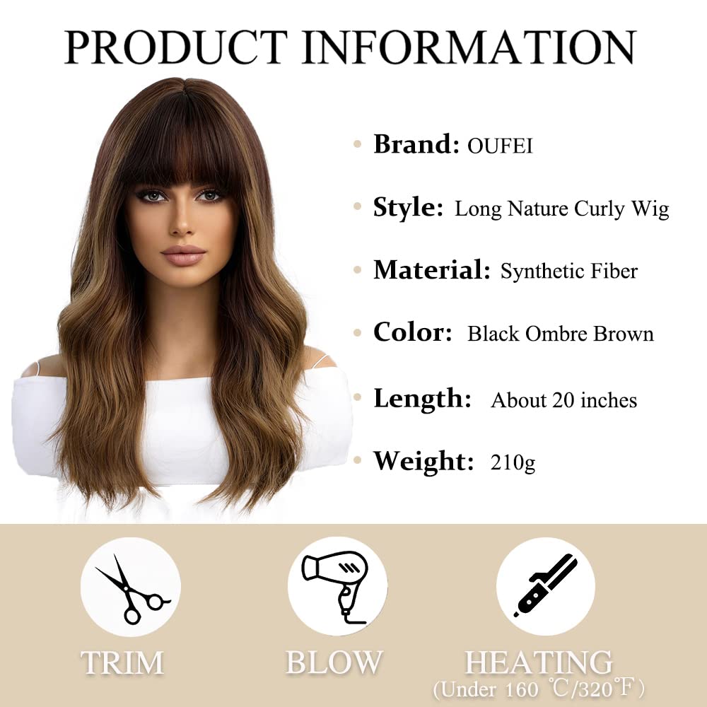 20 Pulgadas De Largo Natural Rizado Negro Ombre Pelucas Marrones Para Las Mujeres De Pelo Sintético Natural Resistente Al Calor De Fiesta Diaria Cosplay Desgaste