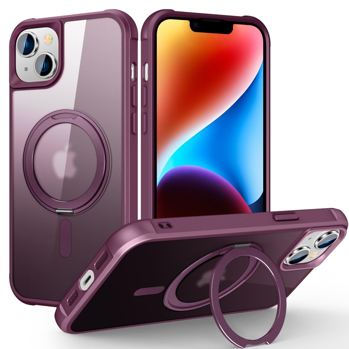 Compatible with iPhone 14 Plus Case with Stand 6.7",Wine Red