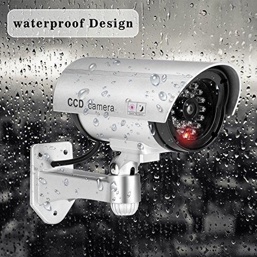 Dummy Security Camera, Fake Cctv Surveillance System With Realistic Red Flashing Lights And Warning Sticker (1, Silver) #TOP4