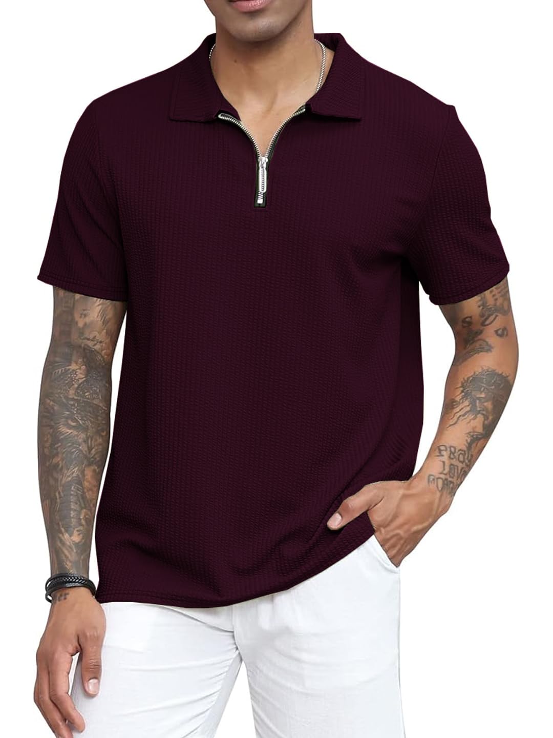 madfrog Men Solid Zip Polo Neck Polyester Blend Regular & Comfort Fit T-Shirt for Men's-picture-42