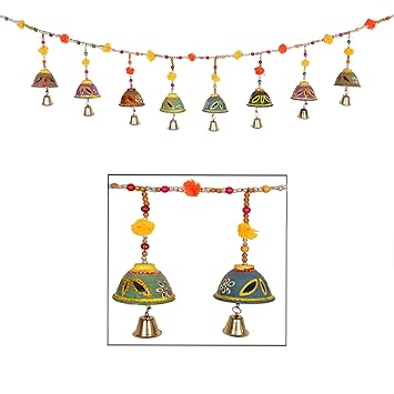 Kuber Industries Rajasthani Traditional Door Hanging 8 Bells Bandarwal|Handcrafted Windchimes|Toran for Home Decoration (Multicolor)