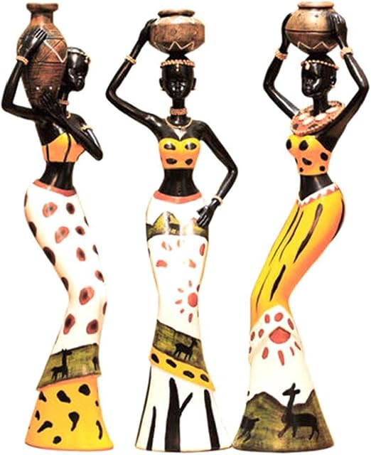 Allwiner African Tribal ,3Pcs/Set Women Figurines African Woman Statues Sculptures Home Decoration Exotic Decor For Home, Yellow,Decorative Ornaments