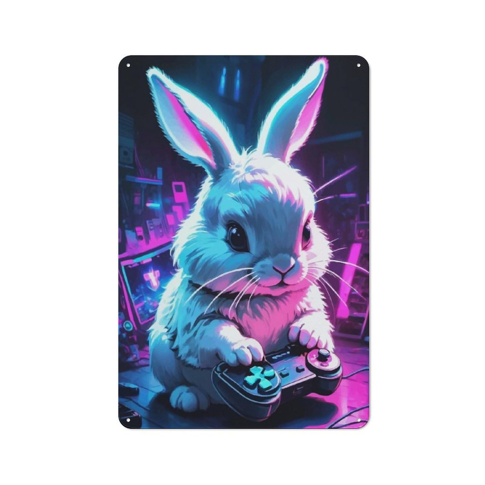 Tin Sign 30x20cm with Gamer Bunny for Pub Or Café, Retro Decor, for Vintage Wall Decor Fans, for Cafés, Pubs And Restaurants