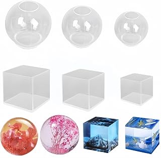 6 Pcs Sphere & Cube Resin Molds - Clear Silicone Epoxy Molds for DIY Seamless Crystal Ball, Candle, Soap, Bath Bomb & Home Decoration (3 Sphere + 3 Cube)